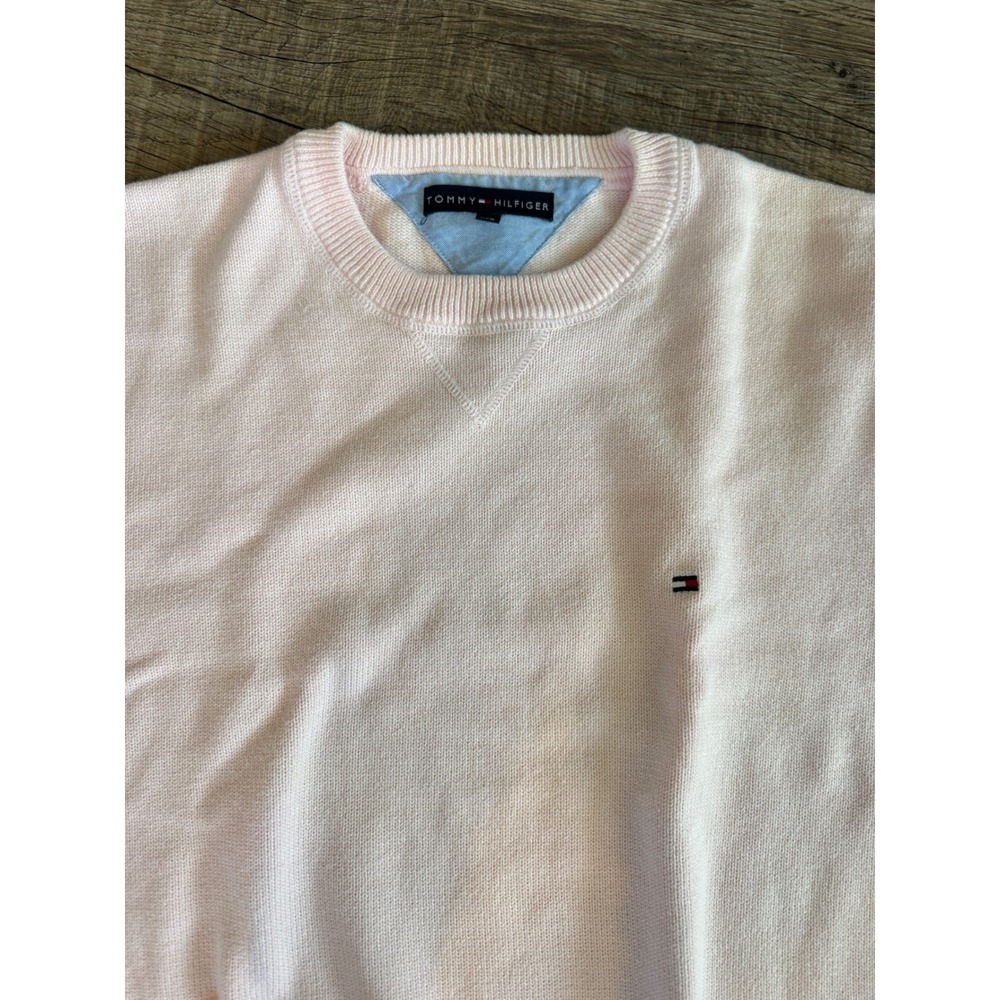 Tommy Hilfiger Mens Large Light Pink Crewneck Sweater Long Sleeve Flag Logo L - Picture 4 of 4